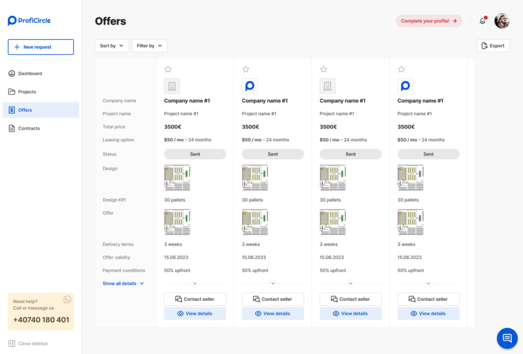 Comparative table on Proficircle app